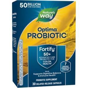 Nature’s Way Fortify Optima Probiotic for Adults 50+, 50 Billion Live Cultures, Supports Digestive Balance, Colon & Immune Health*, No Refrigeration Needed, 30 Capsules (Packaging May Vary)