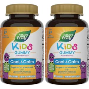 Nature’s Way Kids Cool & Calm Gummies, Supports a Calm Mood in Kids Ages 8+*, Lemon Balm, Magnesium, Vitamin B6, L-Theanine, Grape Flavored, Vegetarian, 40 Count (Packaging May Vary)(40 Count (Pack of 2))