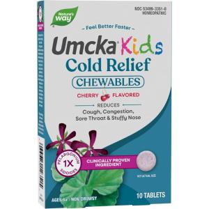 Nature’s Way Kids Umcka Cold Relief Chewables, Ages 6+, Shortens Duration and Reduces Severity, Multi-Symptom Cold Remedy, Non-Drowsy, Cherry Flavored, 10 Tablets(10 Count (Pack of 1))
