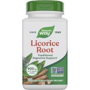 Nature’s Way Licorice Root, Traditional Digestive Support Supplement*, 900 mg per 2-Capsule Serving, Non-GMO Project Verified, 100 Vegan Capsules (Packaging May Vary)(100 Count (Pack of 1))