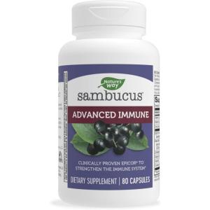 Nature’s Way Sambucus Advanced Immune Capsules with Black Elderberry, Vitamin C, Vitamin D, Echinacea and Zinc, Immune System Support with EpiCor*, 80 Capsules(80 Count (Pack of 1))