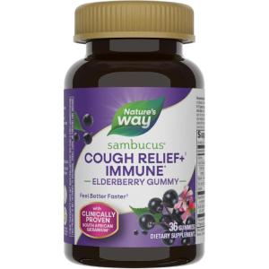 Nature’s Way Sambucus Cough Relief +(1) Immune* Elderberry Gummy, Clinically Proven South African Geranium Root Extract(1), Elderberry Extract, Vitamin C & Zinc, 36 Gummies (Packaging May Vary)(36 Count)