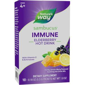 Nature’s Way Sambucus Elderberry Hot Drink Mix with Vitamin C and Echinacea, Immune Support*, Honey Lemon-Berry Flavored, 10 Packets (Packaging May Vary)
