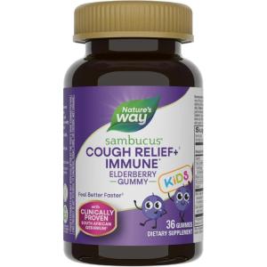 Nature’s Way Sambucus Kids Cough Relief +(1) Immune Gummy*, Feel Better Faster(1), Clinically Proven South African Geranium, with Elderberry, Vitamin C & Zinc, Gluten Free, Vegetarian, 36 Gummies(36 Count (Pack of 1))