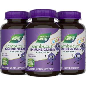 Nature’s Way Sambucus Kids Elderberry Immune Gummies with Black Elderberry Extract, Daily Immune Support Gummy with Vitamin C and Zinc for Children Ages 2+*, 60 Gummies (Set of 3)