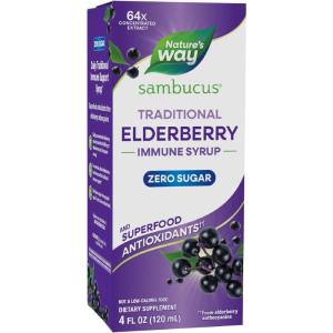 Nature’s Way Sambucus Zero Sugar Traditional Immune Syrup, Highly Concentrated Black Elderberry Extract, Traditional Immune Support*, Sugar-Free, Berry Flavored, 8 Fl Oz (Packaging May Vary)(Elderberry)