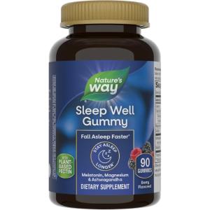 Nature’s Way Sleep Well Melatonin and Magnesium Gummies, Sleep Support for Adults*, with Ashwagandha, Berry Flavored, 90 Gummies(90 Count (Pack of 1))