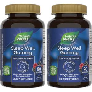 Nature’s Way Sleep Well Melatonin and Magnesium Gummies, Sleep Support for Adults*, with Ashwagandha, Berry Flavored, 90 Gummies(90 Count (Pack of 2))