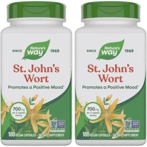 Nature’s Way St. John’s Wort Herb, Promotes a Positive Outlook*, 700 mg per 2-Capsule Serving, Non-GMO Project Verified, Vegan, 180 Capsules(180 Count (Pack of 2))
