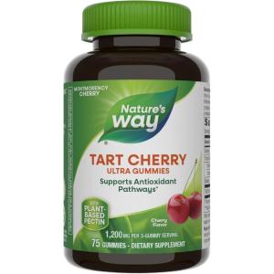 Nature’s Way Tart Cherry Ultra Gummies, Antioxidant Support from Anthocyanins*, 1,200 mg per 3-Gummy Serving, Cherry Flavored, Gluten Free, Vegetarian, 75 Count (Packaging May Vary)