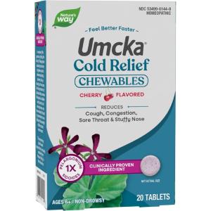 Nature’s Way Umcka Cold Relief, Shortens Duration and Reduces Severity, Multi-Symptom Cold Relief, Homeopathic, Phenylephrine Free, Cherry Flavored, 20 Chewable Tablets