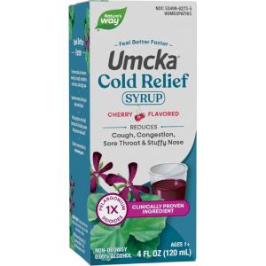 Nature’s Way Umcka Cold Relief Syrup, Shortens Duration & Reduces Severity, Multi-Symptom Cold Relief, Homeopathic, Phenylephrine Free, Non-Drowsy, Cherry Flavored, 8 Fl Oz (Packaging May Vary)(4 Ounce)