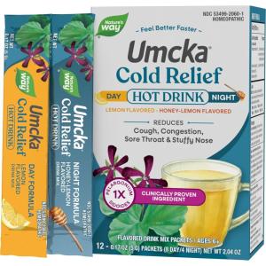 Nature’s Way Umcka ColdCare Day + Night, Soothing Hot Drink Mixes, Lemon & Honey Flavors, 12 Packets