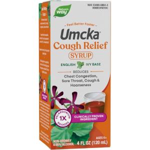 Nature’s Way Umcka Cough Relief Syrup, Chest Congestion, Sore Throat, Cough, Hoarseness, Phenylephrine Free, Homeopathic, Non-Drowsy, 4 Fl Oz