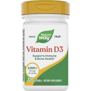 Nature’s Way Vitamin D3, Bone Health and Immune Function*, 2000 IU (50 mcg per Serving), 120 Softgels (Packaging May Vary)