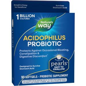 Probiotic Pearls Acidophilus Once Daily Probiotic Supplement, 1 Billion Live Cultures, Survives Stomach Acid, No Refrigeration, 90 Softgels (Packaging May Vary)
