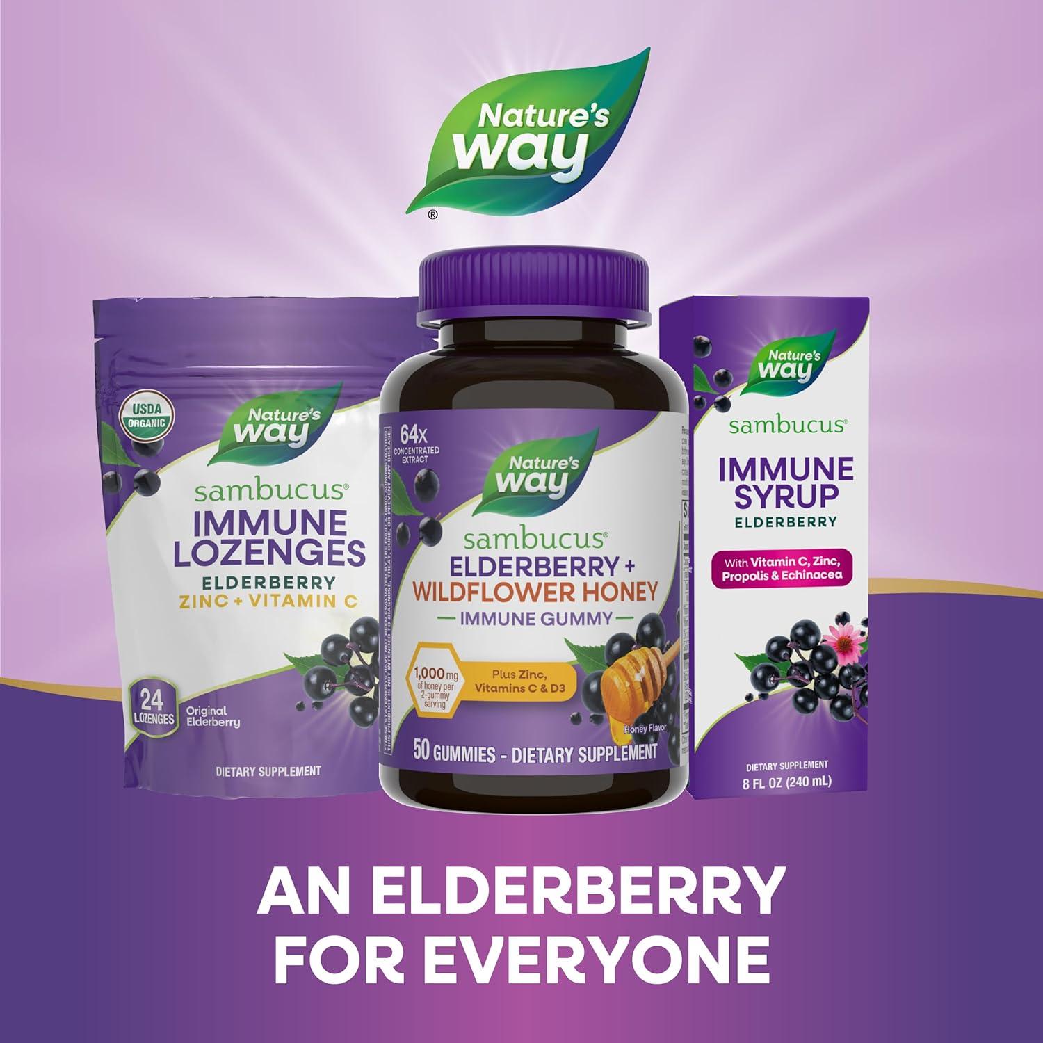 image:imageNatures Way Sambucus Elderberry Wildflower Honey Immune Gummy Daily Immune Support for Adults and Kids Ages 4 Vitamins C amp D3 Zinc Vegetarian 50 Gummies
