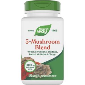 Nature’s Way 5-Mushroom Blend, with Lion’s Mane, Shiitake, Reishi, Maitake, Chaga Mushroom, 60 Vegan Capsules