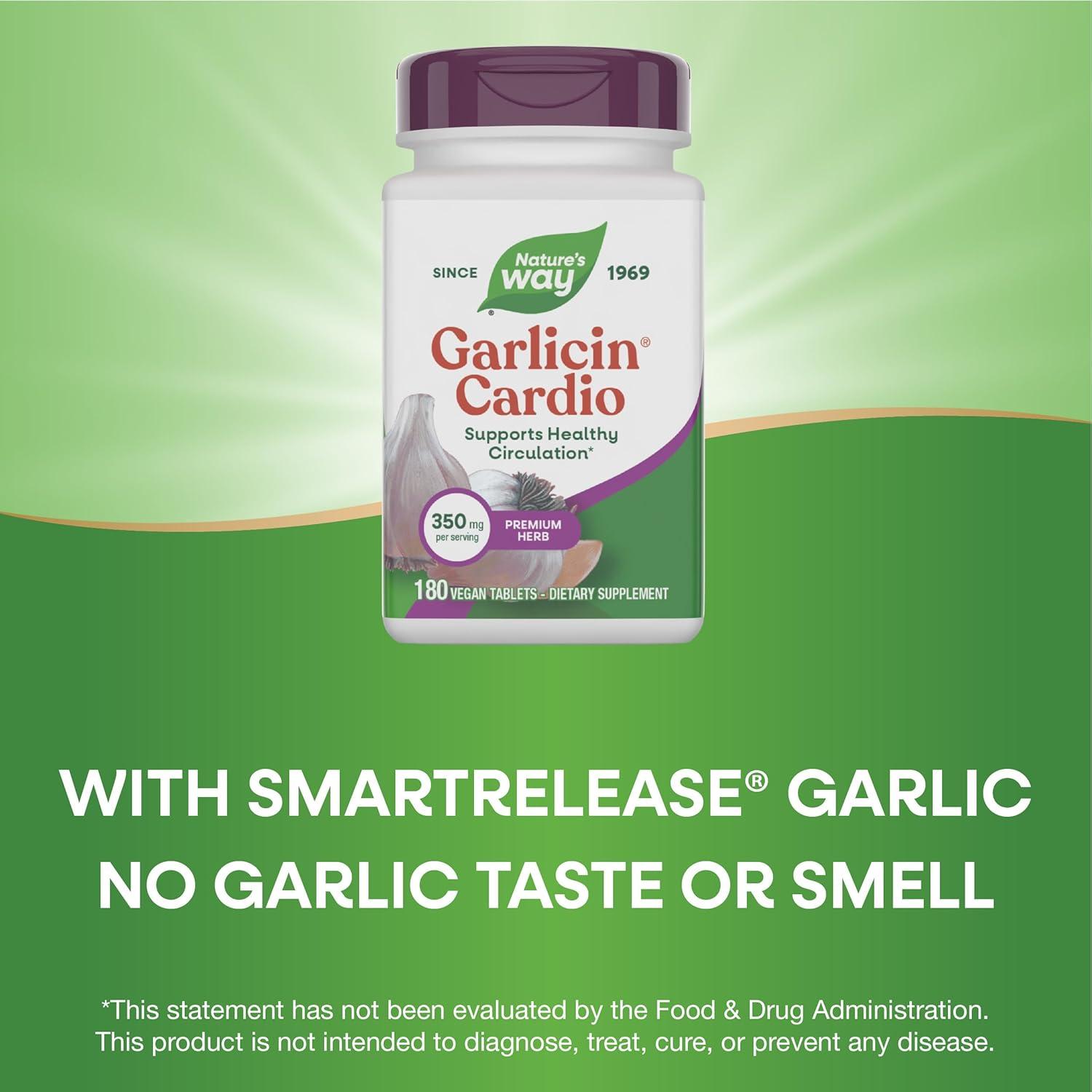 image:imageNatures Way Garlicin Cardio Premium Herbal Supports Healthy Circulation No Garlic Taste Vegan Garlic Supplements 180 Tablets Packaging May Vary