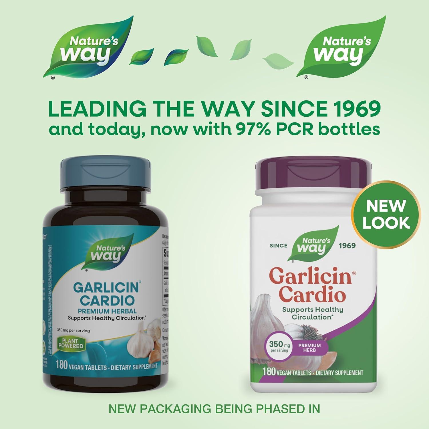 image:imageNatures Way Garlicin Cardio Premium Herbal Supports Healthy Circulation No Garlic Taste Vegan Garlic Supplements 180 Tablets Packaging May Vary