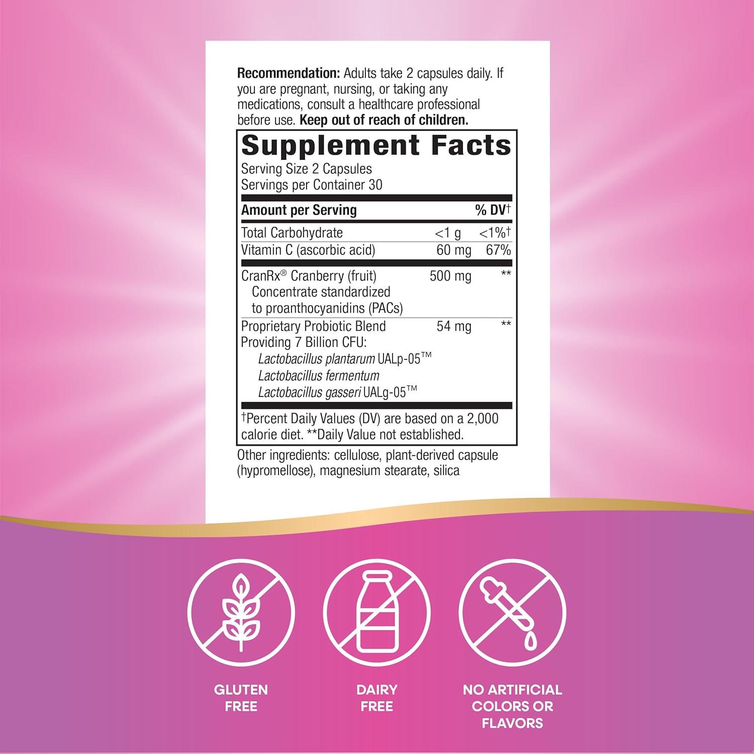 image:imageNatures Way Womens Care CranRx with Probiotics Supports Urinary Health Vitamin C Cranberry 7 Billion Live Cultures per 2Capsule Serving 60 Capsules Packaging May Vary