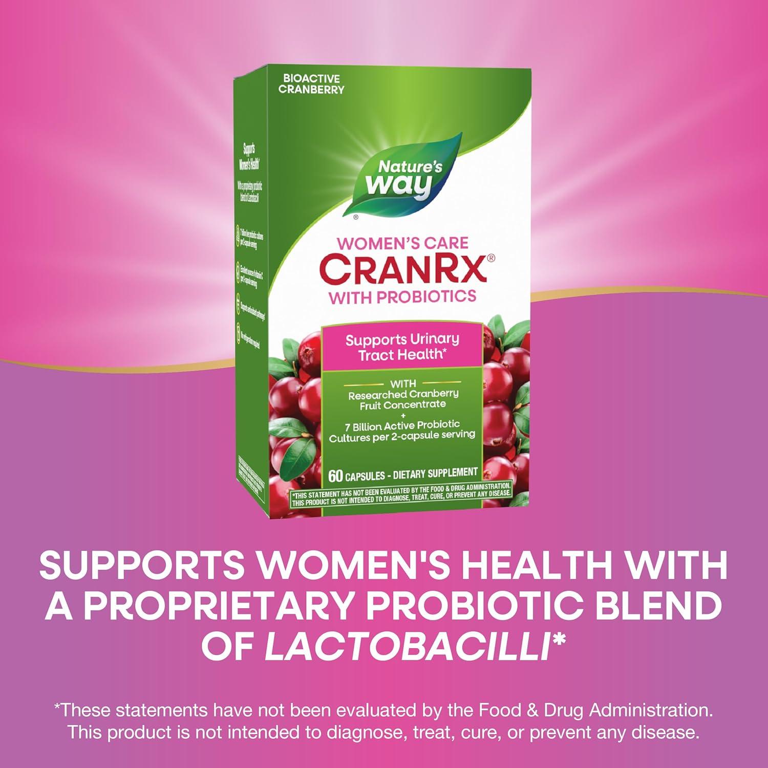 image:imageNatures Way Womens Care CranRx with Probiotics Supports Urinary Health Vitamin C Cranberry 7 Billion Live Cultures per 2Capsule Serving 60 Capsules Packaging May Vary