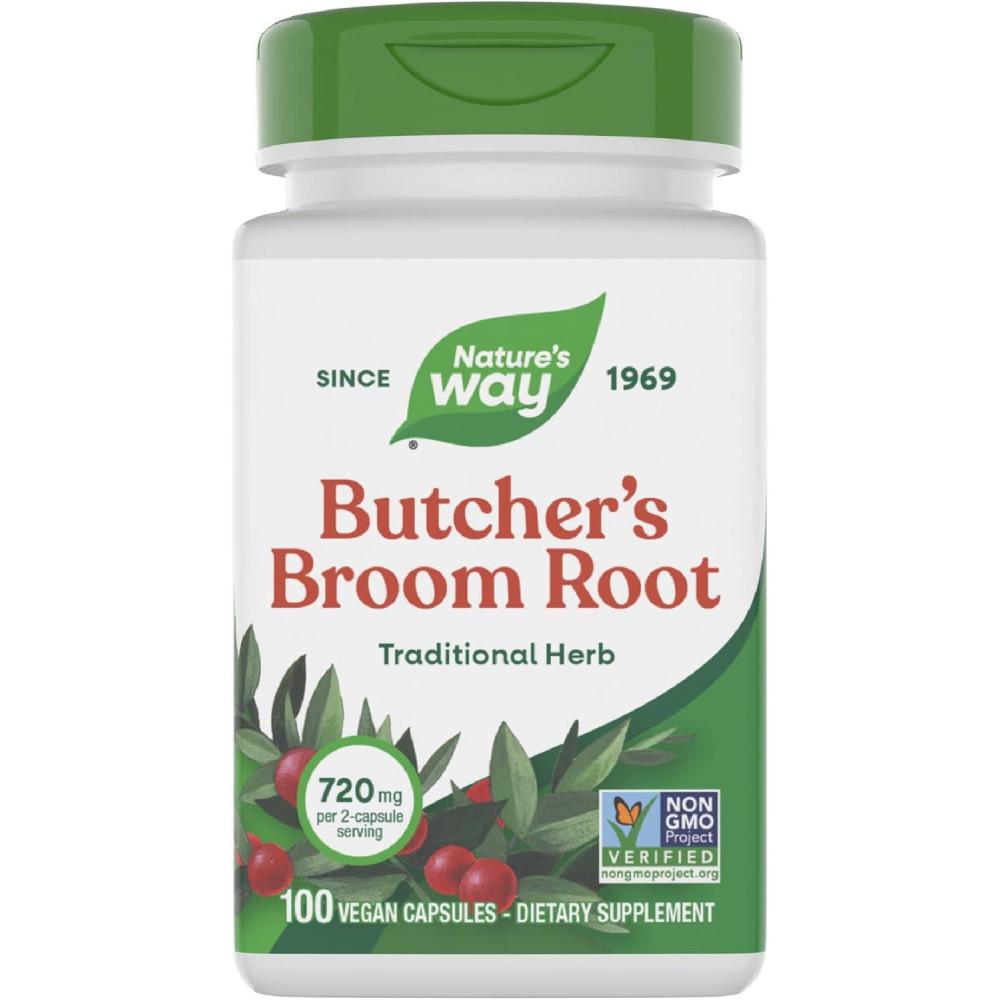 image:imageNatures Way Butchers Broom Traditional Herb 720 mg per 2Capsule Serving NonGMO Project Verified 100 Vegan Capsules Packaging May Vary100 Count Pack of 1