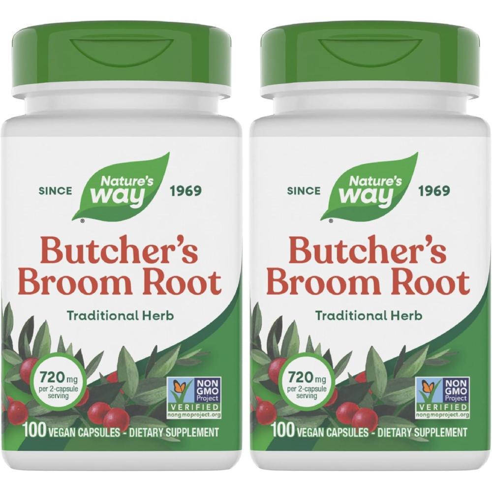 image:imageNatures Way Butchers Broom Traditional Herb 720 mg per 2Capsule Serving NonGMO Project Verified 100 Vegan Capsules Packaging May Vary100 Count Pack of 2