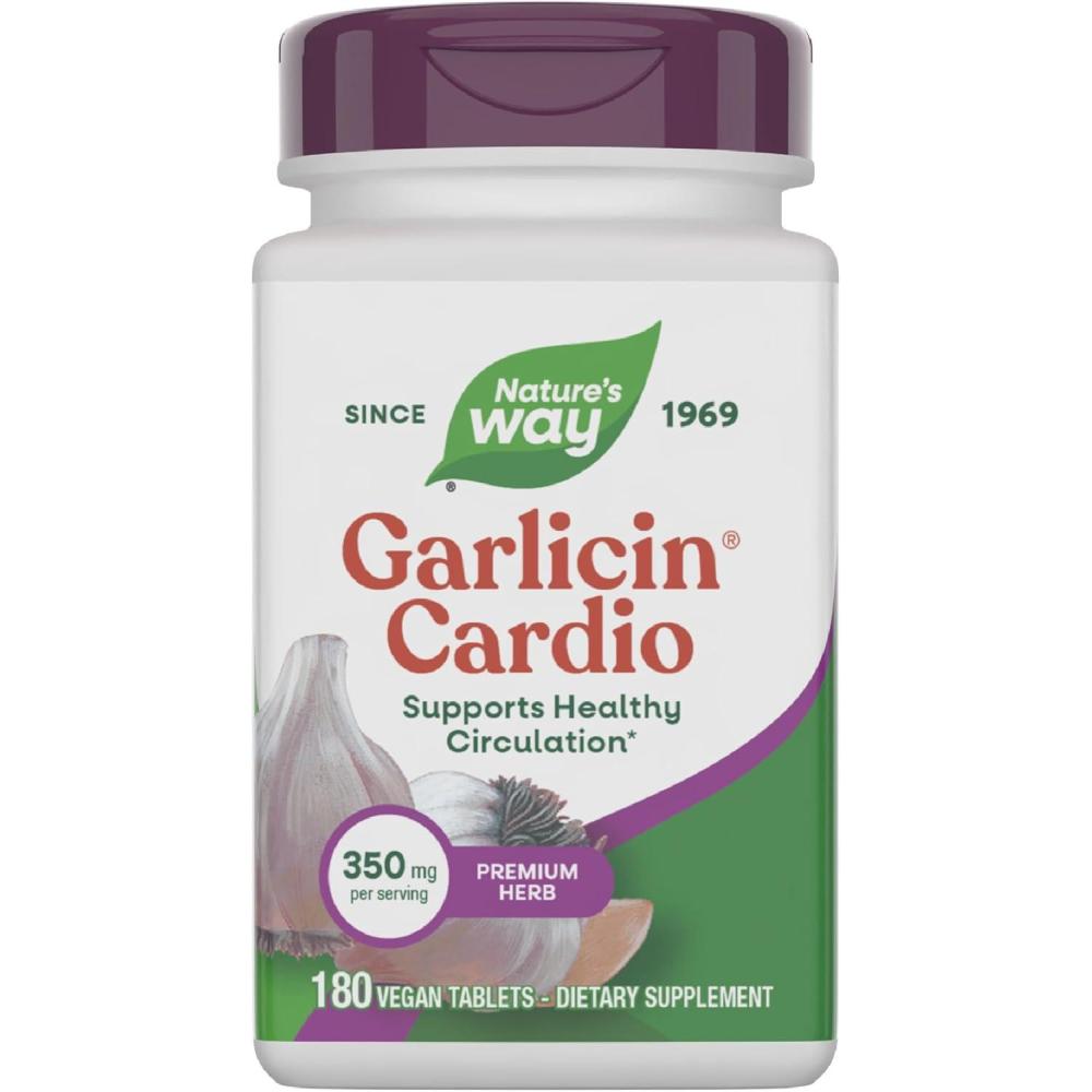 image:imageNatures Way Garlicin Cardio Premium Herbal Supports Healthy Circulation No Garlic Taste Vegan Garlic Supplements 180 Tablets Packaging May Vary