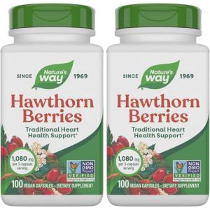 Nature’s Way Herbal Hawthorn Berries, Traditional Heart Health Support*, 100 Vegan Capsules (Packaging May Vary)(100 Count (Pack of 2))