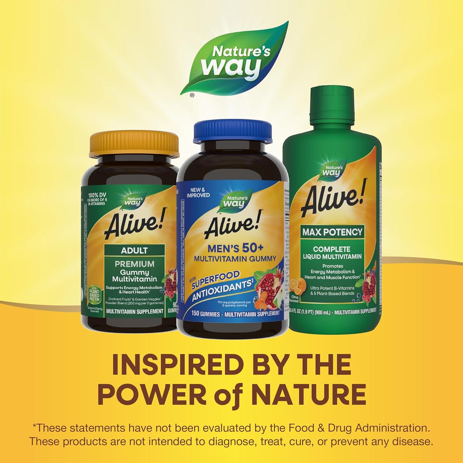 image:imageNatures Way Alive Mens 50 Daily Gummy Multivitamins Supports Healthy Brain Eyes Heart BVitamins GlutenFree Fruit Flavored 60 Gummies Packaging May Vary150 Count Pack of 2