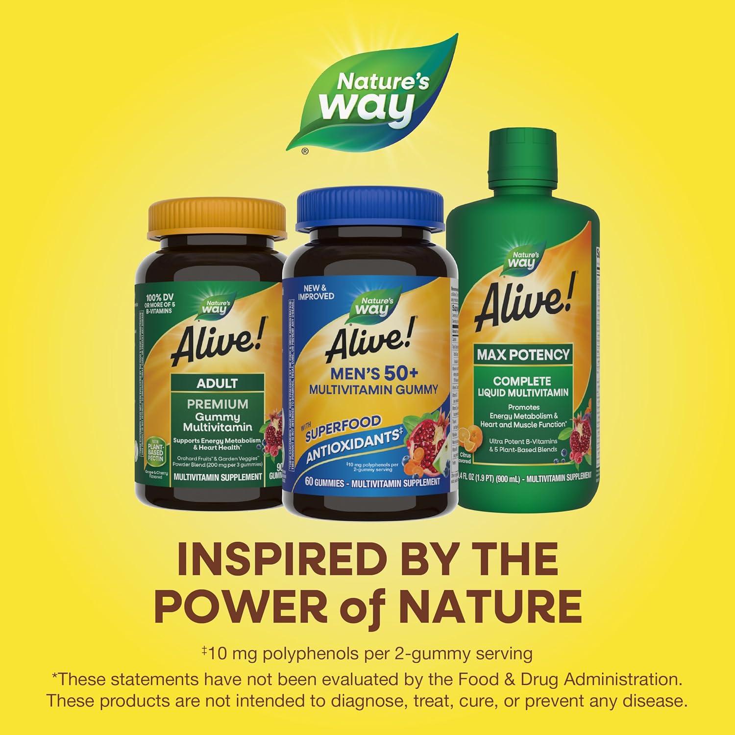 image:imageNatures Way Alive Mens 50 Daily Gummy Multivitamins Supports Healthy Brain Eyes Heart BVitamins GlutenFree Fruit Flavored 60 Gummies Packaging May Vary60 Count Pack of 1