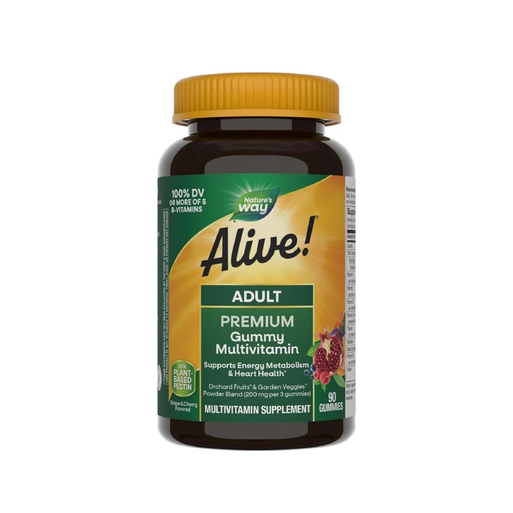 image:imageNatures Way Alive Adult Premium Multivitamin Gummy Supplement Full BVitamin Complex Supports Energy Metabolism amp Heart Health Grape and Cherry Flavored 90 Gummies Packaging May Vary