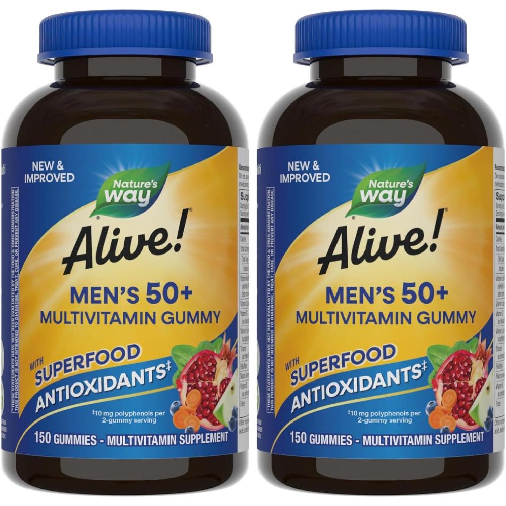 image:imageNatures Way Alive Mens 50 Daily Gummy Multivitamins Supports Healthy Brain Eyes Heart BVitamins GlutenFree Fruit Flavored 60 Gummies Packaging May Vary150 Count Pack of 2