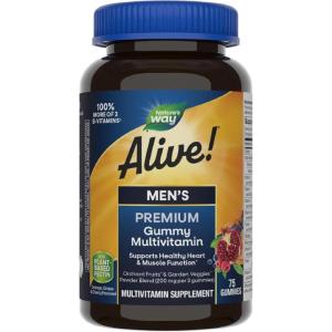 Nature’s Way Alive! Men’s Premium Gummy Multivitamin, Supports Healthy Heart, Muscle Function*, Full B-Vitamin Complex, Orange, Grape, Cherry Flavored, 75 Gummies (Packaging May Vary)