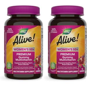 Nature’s Way Alive! Women’s 50+ Premium Gummy Multivitamin Supplement, Supports Heart, Brain & Bones*, B-Vitamins, Vegetarian, Grape and Cherry Flavored Gummy Vitamins, 75 Gummies (Packaging May Vary)(75 Count (Pack of 2))