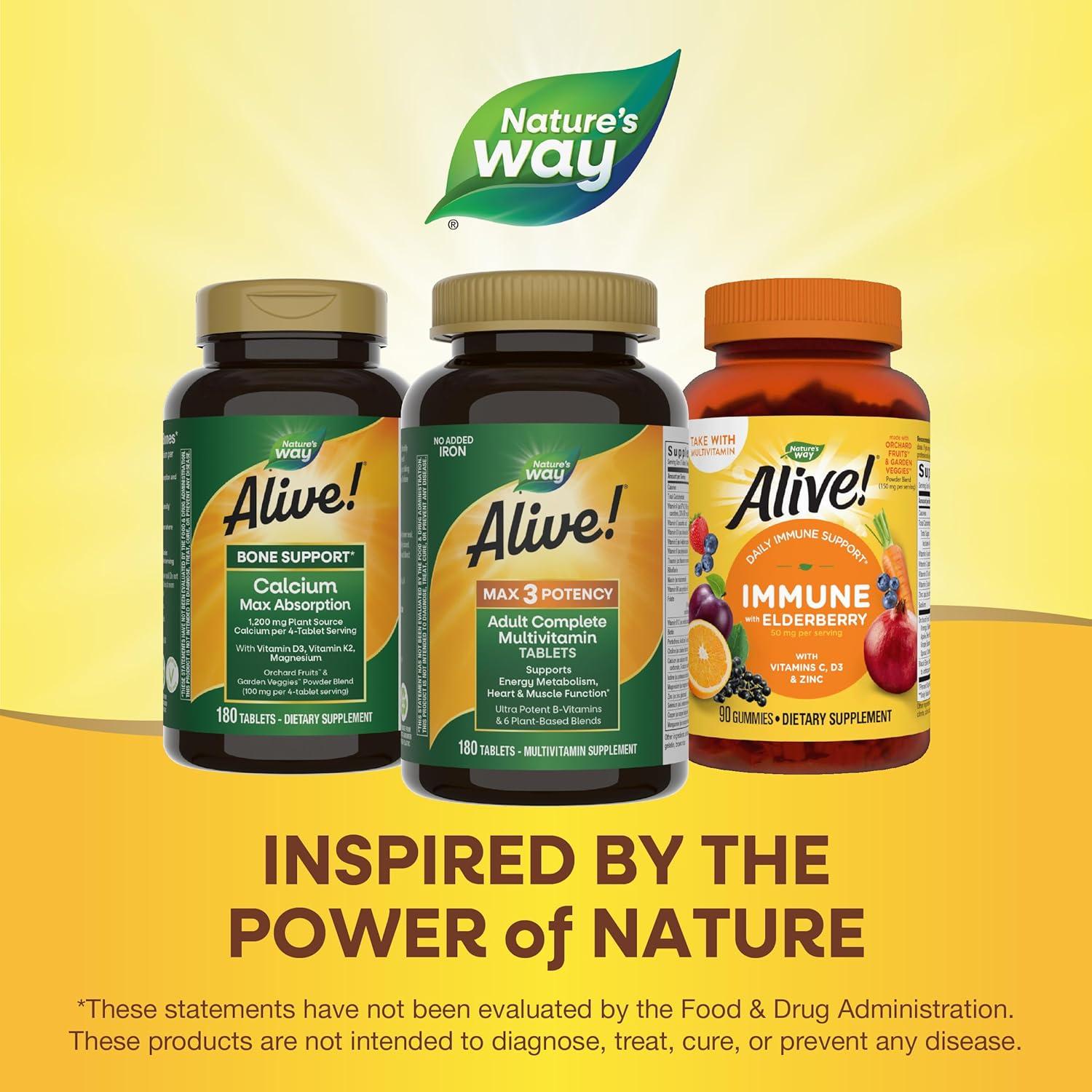 image:imageNatures Way Alive Max3 Potency Adult Complete Multivitamin High Potency BVitamins to Support Cellular Energy Metabolism Multivitamin with Methylated B12 amp Folate No Added Iron 180 Tablets180 Count Pack of 1