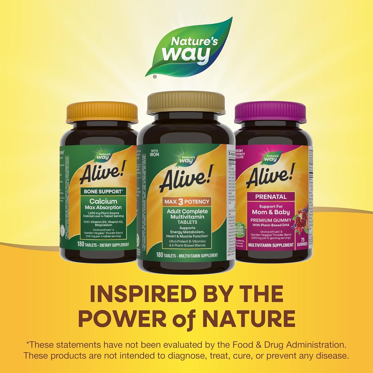 image:imageNatures Way Alive Max3 Potency Daily Multivitamin Methylated B12 and Folate Ultra Potency Bvitamins to Support Energy Metabolism 180 Tablets180 Count Pack of 1