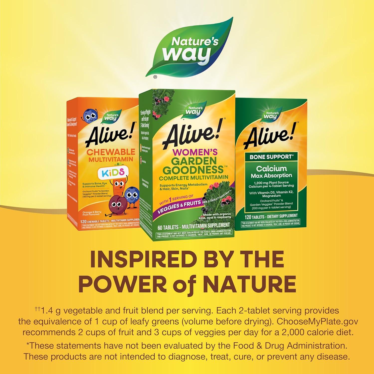 image:imageNatures Way Alive Womens Garden Goodness Complete Multivitamin 1 Serving Veggies amp Fruits per 2Tablet Serving with Organic Kale Acai Raspberry 60 Tablets Packaging May Vary