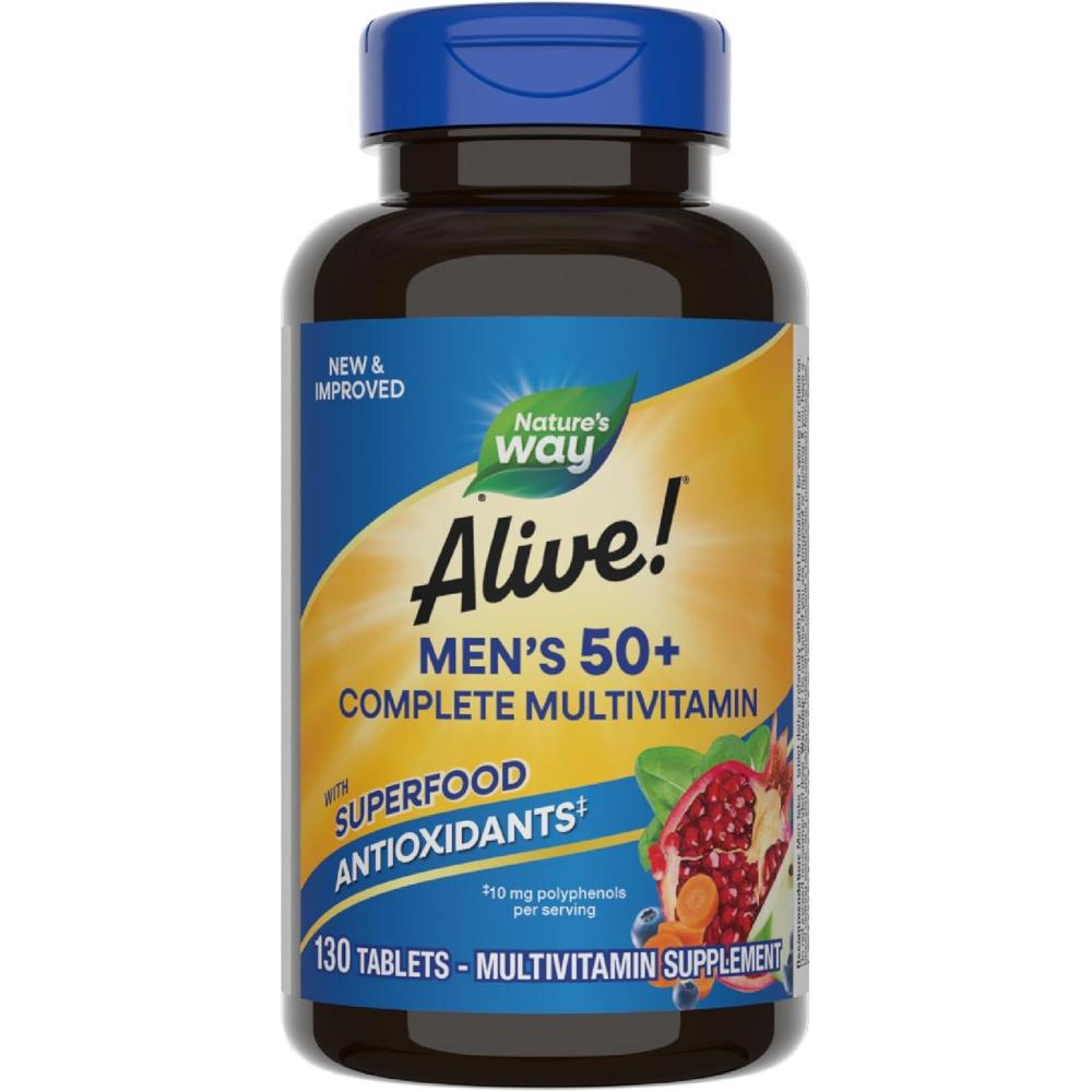 image:imageNatures Way Alive Mens 50 Complete Multivitamin Supports Healthy Brain Eyes amp Heart High Potency BVitamins GlutenFree 130 Tablets Packaging May Vary130 Count Pack of 1