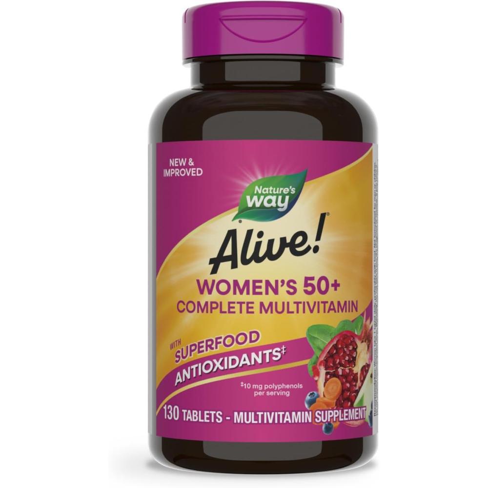 image:imageNatures Way Alive Womens 50 Complete Multivitamins Supports Healthy Heart Brain Bones Superfood Antioxidants1 BVitamins Gluten Free 130 Tablets Packaging May Vary130 Count Pack of 1