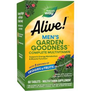 Nature’s Way Alive! Garden Goodness Men’s Multivitamin, One Serving of Veggies and Fruits(1), High Potency B-Vitamins, 60 Tablets (Packaging May Vary)
