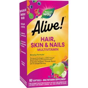 Nature’s Way Alive! Hair, Skin & Nails Multivitamin with Biotin and Collagen, 60 Softgels