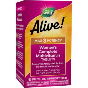 Nature’s Way Alive! Max3 Daily Women’s Multivitamin, Food-Based Blends (1,130mg per serving) and Antioxidants, 90 Tablets