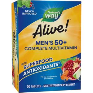 Nature’s Way Alive! Men’s 50+ Complete Multivitamin, Supports Healthy Brain, Eyes & Heart*, High Potency B-Vitamins, Gluten-Free, 130 Tablets (Packaging May Vary)(50 Count (Pack of 1))