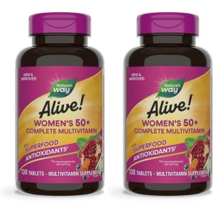 Nature’s Way Alive! Women’s 50+ Complete Multivitamins, Supports Healthy Heart, Brain, Bones*, Superfood Antioxidants(1), B-Vitamins, Gluten Free, 130 Tablets (Packaging May Vary)(130 Count (Pack of 2))