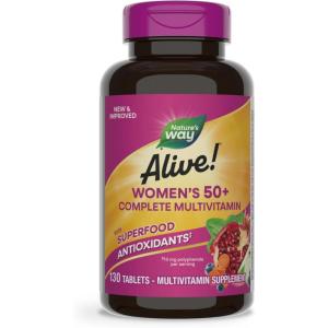 Nature’s Way Alive! Women’s 50+ Complete Multivitamins, Supports Healthy Heart, Brain, Bones*, Superfood Antioxidants(1), B-Vitamins, Gluten Free, 130 Tablets (Packaging May Vary)(130 Count (Pack of 1))