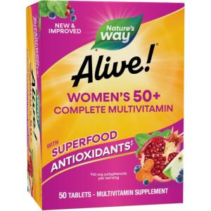 Nature’s Way Alive! Women’s 50+ Complete Multivitamins, Supports Healthy Heart, Brain, Bones*, Superfood Antioxidants(1), B-Vitamins, Gluten Free, 130 Tablets (Packaging May Vary)(50 Count (Pack of 1))