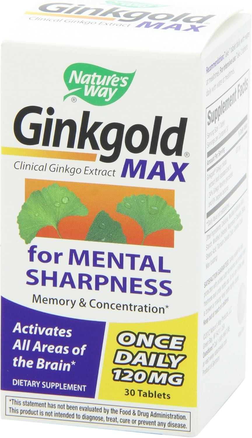 image:imageNatures Way Ginkgold Max Advanced Ginkgo Extract Supports Concentration Cognitive Function Memory and Focus GlutenFree Vegan 60 Vegan Tablets Packaging May Vary30 Count Pack of 1