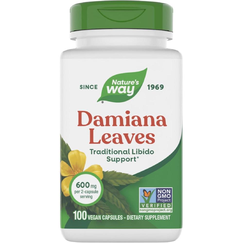 image:imageNatures Way Damiana Leaves Traditional Libido Support 600 mg per 2Capsule Serving NonGMO Project Verified Vegan 100 Capsules Packaging May Vary